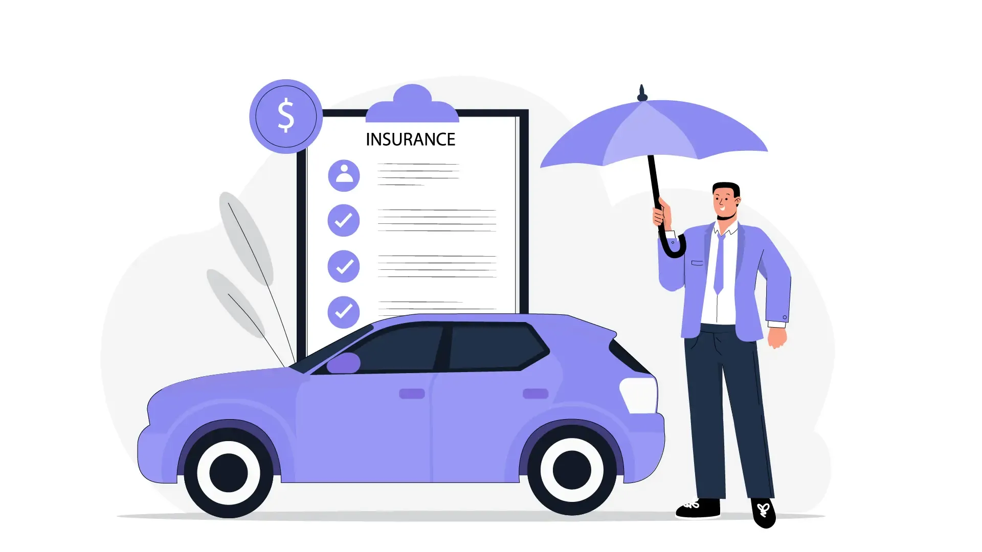 Man Representing Auto Insurance Coverage Illustration with Car and Policy image